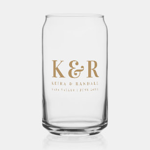 Vaso Con Forma De Lata Boda Monograma Minimalista Oro simple