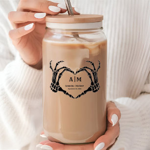 Vaso Con Forma De Lata Boda negro de corazón gótico de cráneo de Hallowee