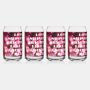 Vaso Con Forma De Lata Bodas de Bolas de Discoteca Retro Brillo Rosa Chic