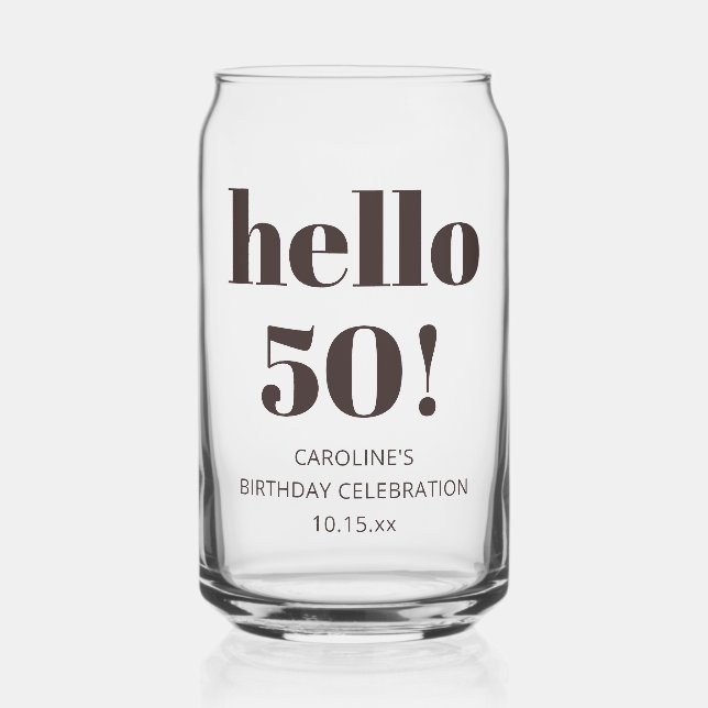Vaso Con Forma De Lata Bold Typography Brown Modern 50th Birthday Favor (Anverso)