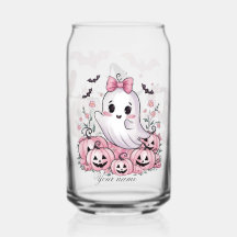 Bolsa de mano rosa linda fantasma Halloween nombre