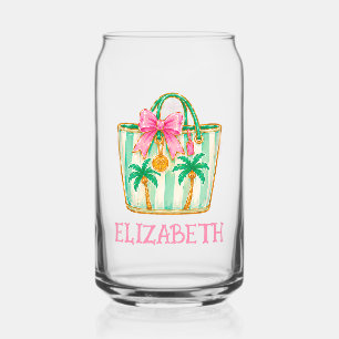 Vaso Con Forma De Lata Bolso de playa Preppy Pink y Green Palm Beach