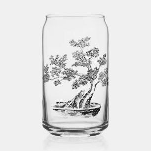 Vaso Con Forma De Lata Bonsai - Estilo chino - blanco y negro