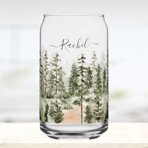 Vaso Con Forma De Lata Bosque Verde Personalizado Rústico Acuarela