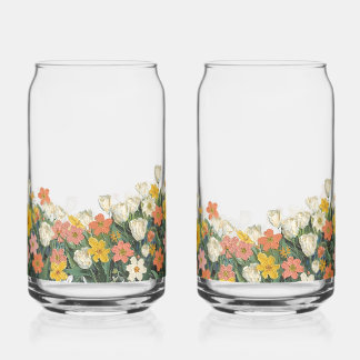 Vaso Con Forma De Lata botella de vidrio de café frío con flores