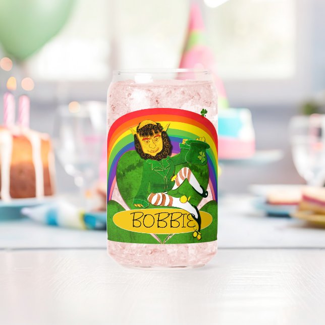 Vaso Con Forma De Lata botón Leprechaun Shamrock Name (Insitu (Cumpleaños))