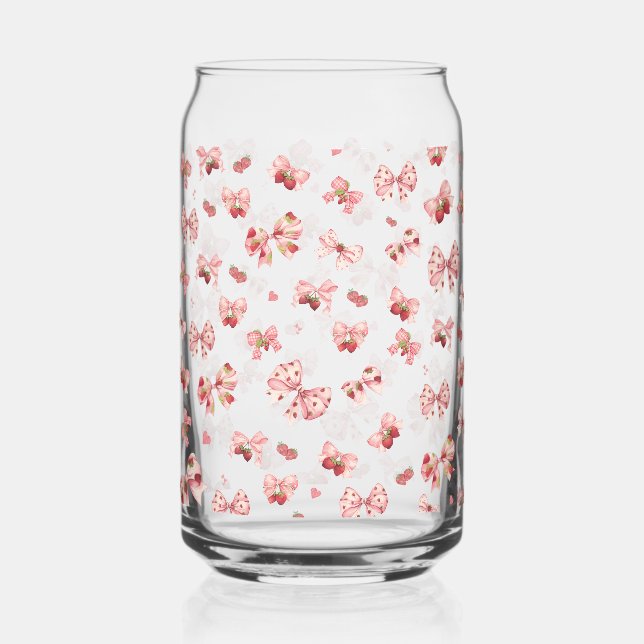 Vaso Con Forma De Lata Bow rosa de Coquette con fresas Can Glass (Anverso)
