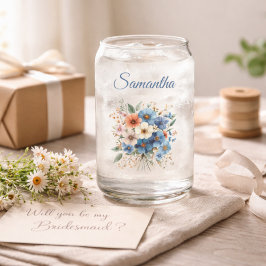 Vaso Con Forma De Lata Bridesmaid Gift Elegant Blue Floral Personalized