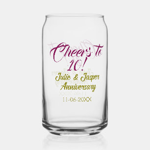 Vaso Con Forma De Lata Brindis por 10º aniversario de bodas dorado malva