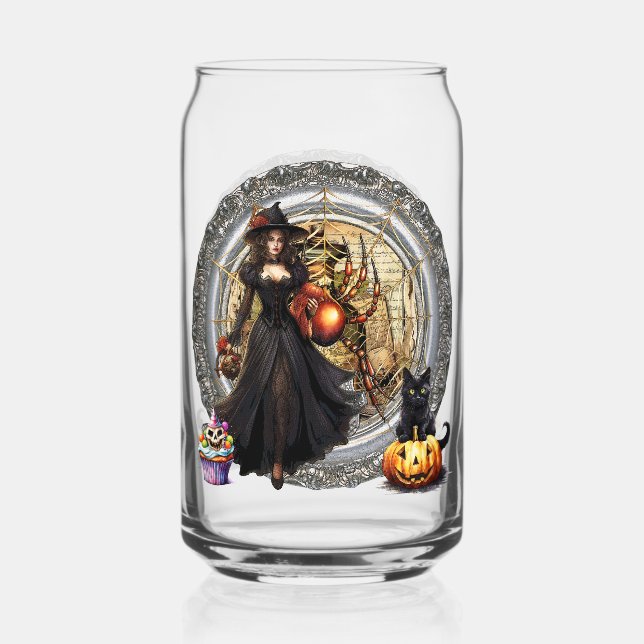 Vaso Con Forma De Lata Bruja Y Gato De Halloween (Anverso)