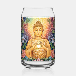 Vaso Con Forma De Lata Buda, Corazón de la luz, Vidrio, Floral, Vintage