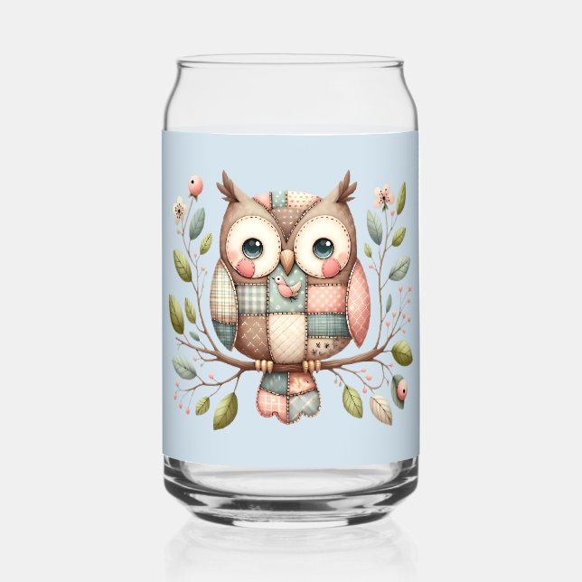 Vaso Con Forma De Lata Búho de patchwork en bosque caprichoso (Anverso)