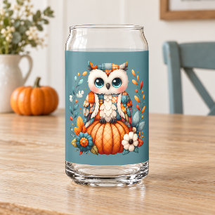 Vaso Con Forma De Lata Búho de patchwork sobre calabaza — Otoño Cottageco