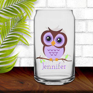 Vaso Con Forma De Lata Búho Morado de Vidrio Can Cute Cartoon