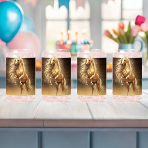 Vaso Con Forma De Lata Caballo Blanco Dorado Elegante - Ecuestre de Lujo