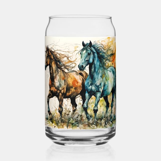 Vaso Con Forma De Lata Caballos en el Pastizal (Reverso )