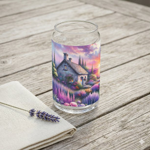 Vaso Con Forma De Lata Cabaña Atardecer Pastel Jardín junto al Lago Paisa