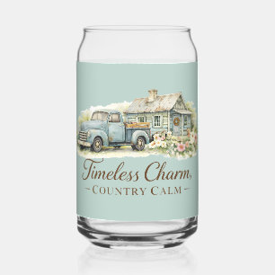 Vaso Con Forma De Lata Cabaña Camioneta Azul Vintage Flor Silvestre Tranq