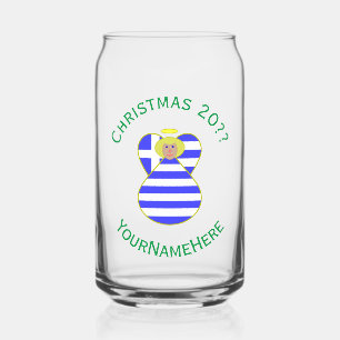 Vaso Con Forma De Lata Cabello Rubio Bandera Griega Ángel de Navidad Pers