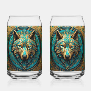 Vaso Con Forma De Lata Cabeza de lobo de oro y turquesa
