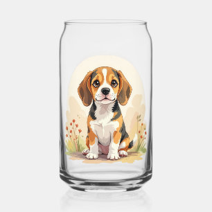 Vaso Con Forma De Lata Cachorro Beagle Tricolor Blanco Negro y Canela Ado