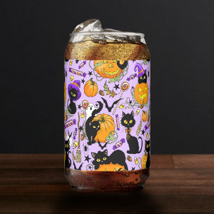 Vaso Con Forma De Lata Calabaza Halloween Candy Gatos Negros