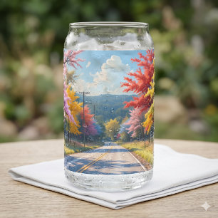Vaso Con Forma De Lata Camino Rural de Otoño en Acuarela Pastel