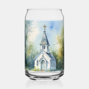 Vaso Con Forma De Lata Camino Rústico de Iglesia en Prado de Flores Silve