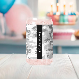 Vaso Con Forma De Lata Camuflaje gris de nieve en invierno Tu nombre pers