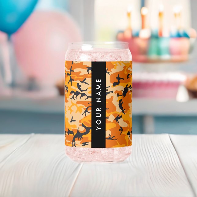 Vaso Con Forma De Lata Camuflaje naranja Su nombre Personaliza (Insitu (Baby Shower))