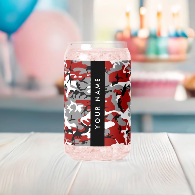 Vaso Con Forma De Lata Camuflaje rojo y gris Tu nombre Personaliza (Insitu (Baby Shower))