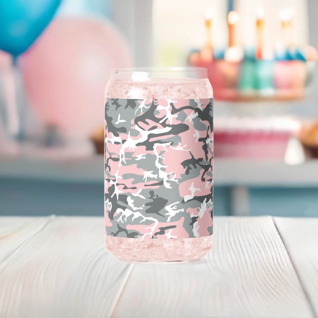 Vaso Con Forma De Lata Camuflaje rosa y gris, ejército, ejército (Insitu (Baby Shower))