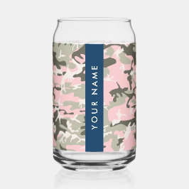 Vaso Con Forma De Lata Camuflaje rosa y verde Tu nombre Personaliza