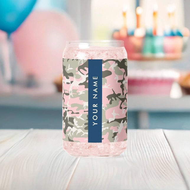 Vaso Con Forma De Lata Camuflaje rosa y verde Tu nombre Personaliza (Insitu (Baby Shower))