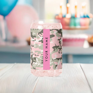 Vaso Con Forma De Lata Camuflaje rosa y verde Tu nombre Personaliza