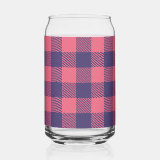 Vaso Con Forma De Lata Can Glass Hot Pink Magenta Indigo Buffalo Plaid