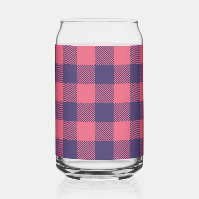 Vaso Con Forma De Lata Can Glass Hot Pink Magenta Indigo Buffalo Plaid (Anverso)