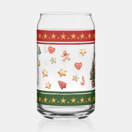 Vaso Con Forma De Lata Can Glass with Snowman and Christmas Cookies
