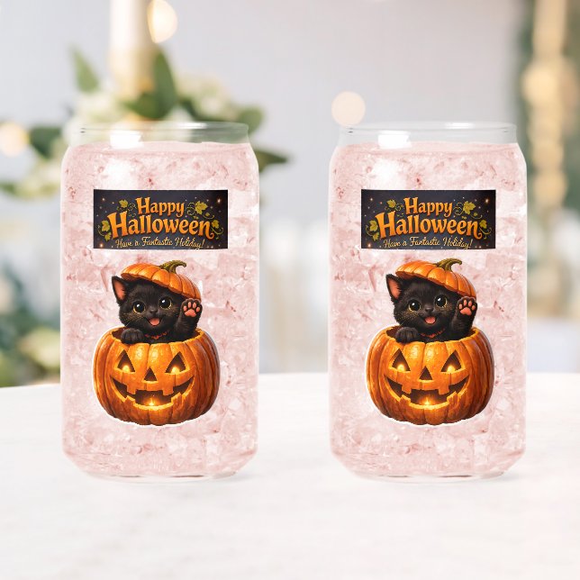 Vaso Con Forma De Lata Can Peking kitty whimsical happy Halloween? (Insitu (Boda))