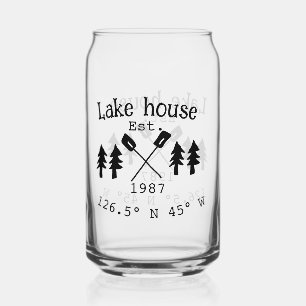 Vaso Con Forma De Lata Casa del lago. Fecha año personalizado coordenadas
