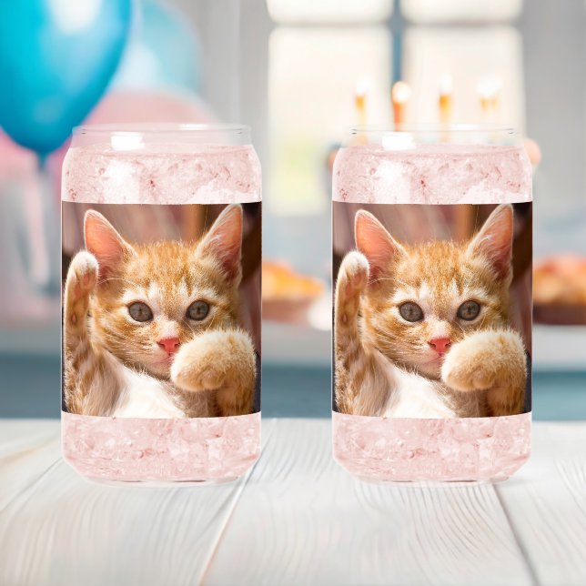 Vaso Con Forma De Lata "Cat Design Printed Glass Set Pack De 2 (Insitu (Baby Shower))
