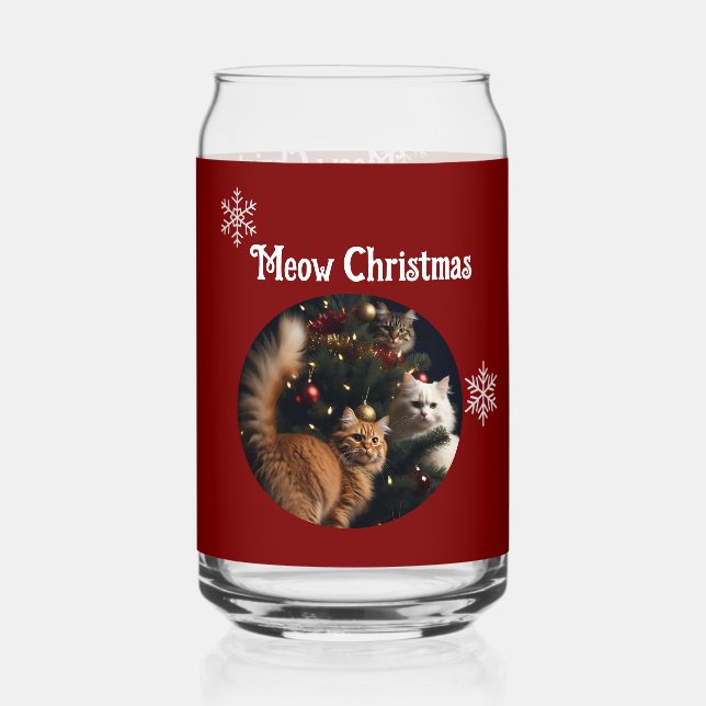 Vaso Con Forma De Lata Cat Photo, Meow Christmas, customize  (Anverso)