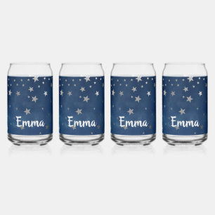 Vaso Con Forma De Lata Cayendo estrellas de plata Celestial Personalizado