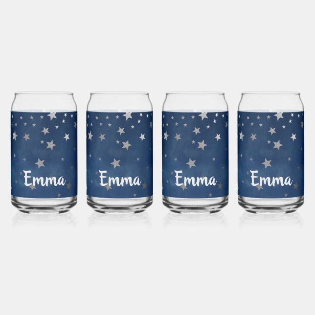Vaso Con Forma De Lata Cayendo estrellas de plata Celestial Personalizado (Izquierda)