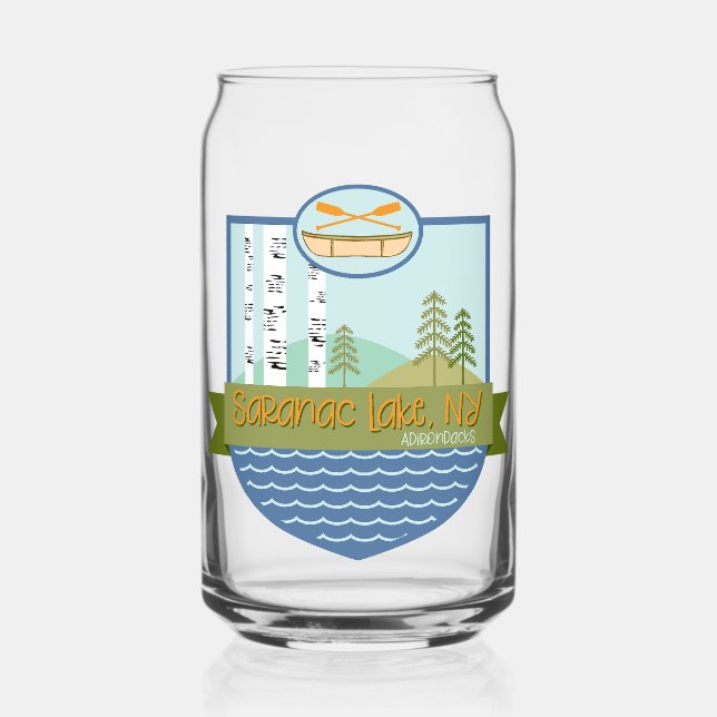 Vaso Con Forma De Lata Caza de vidrio: Lago Saranac, placa de adrondacks  (Anverso)