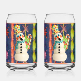 Vaso Con Forma De Lata Ceramic Scarf Snowman Soda Glass