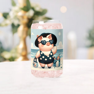 Vaso Con Forma De Lata Cerdito lindo en traje de baño de lunares en la pl