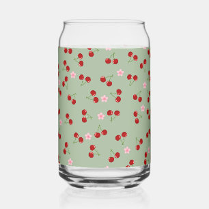 Vaso Con Forma De Lata Cerezas y flores