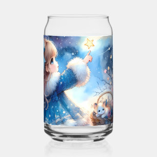Vaso Con Forma De Lata Chica caprichosa que mira las estrellas en acuarel
