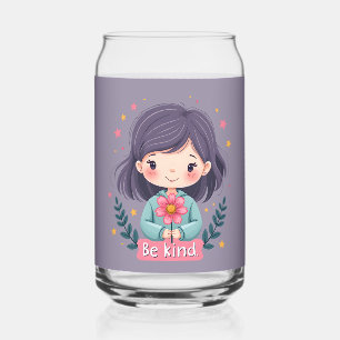 Vaso Con Forma De Lata Chica Linda Amable con Flor Arte Positivo
